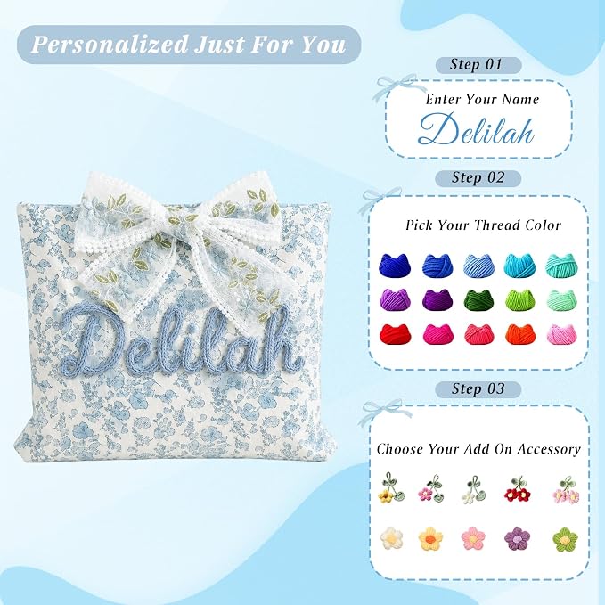 Personalized Quilted Bow Bible Sleeve Book Cover Case for Women - Custom 3D Embroidery Name Bible Carrying Case, Customized Bible Accessories Gift for Christians Women Girls Book Lovers (Style 01)