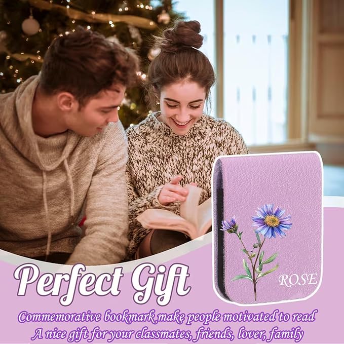 Personalized Magnetic Bookmark with Name, Custom Leather Bookmark for Readers, Customized Bookmark Gifts for Book Lovers, Birthday, Christmas, Women, Book Accessory (Monthly Flowers)