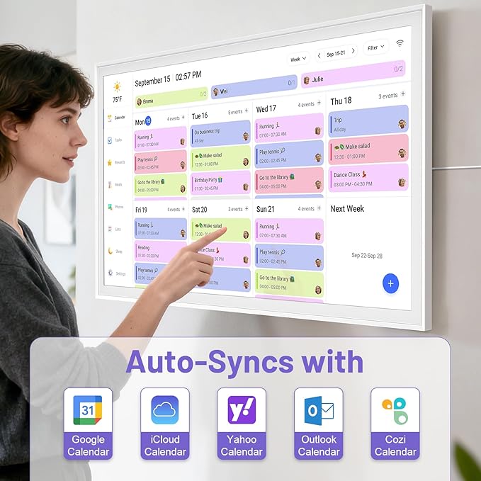 27 inch Smart Calendar Max, Digital Calendar & Chore Chart, Family Organizer with Interactive Touchscreen Display – Wall Mountable in Portrait or Landscape, Gifts for Women Men