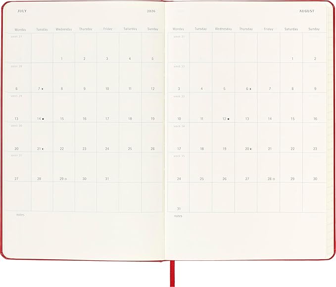 Moleskine Classic 18 Month 2025-2026 Weekly Planner, Hard Cover, Large (5" x 8.25"), Scarlet Red, 208 pages