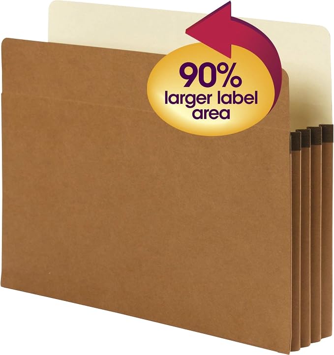 Smead SuperTab® File Pocket, Oversized Straight-Cut Tab, 3-1/2" Expansion, Letter Size, Redrope, 25 per Box (73230)