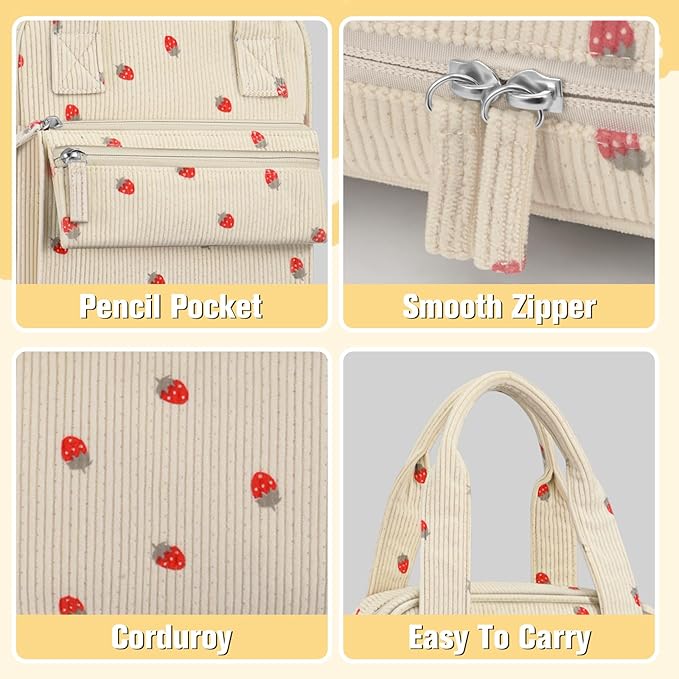 FINPAC Bible Cover Case Tote Bag Water-Resistant Bible Carrying Case Christian Gifts for Church Study Supplies, Corduroy Strawberry