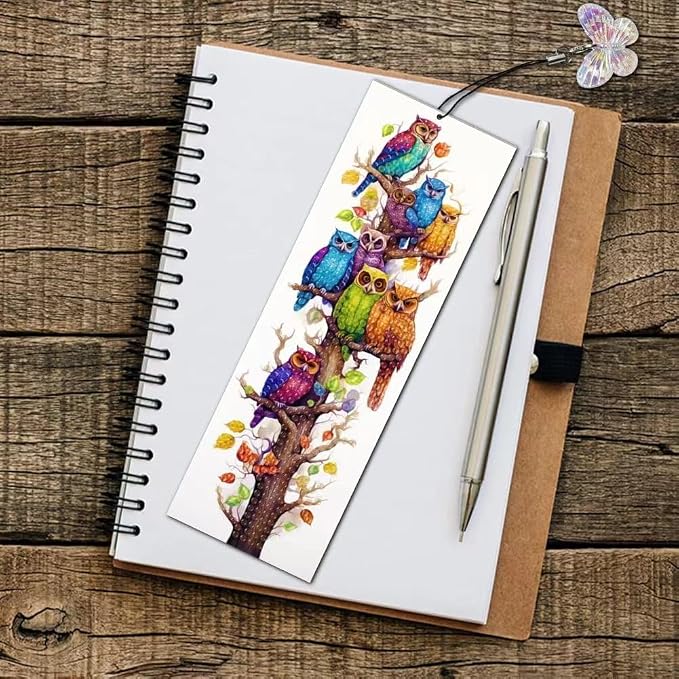 8PCS Owl Diamond Painting Bookmark DIY Diamond Art Kits for Adults, Acryliy Bird Diamond Art Bookmarks with Pendant for Book Lovers