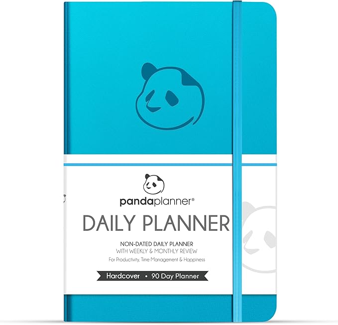 Panda Planner Classic A5 Daily Planner 2026 – Undated Daily Monthly & Quarterly Planner with Hourly Schedule, To Do List, Goal Planner, Habit Tracker, Gratitude Journal & Productivity Organizer – Cyan Blue