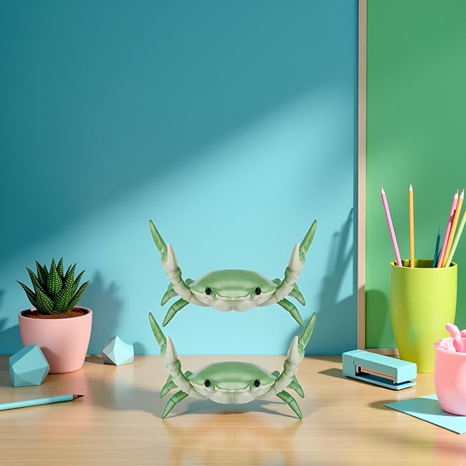 2Pcs Green Creative Crab Pen Holder Weightlifting Crabs Pen Stand Storage Rack, Pencil Holders Desk Supplies Holders and Dispensers, Desk Accessories and Workspace Organizer