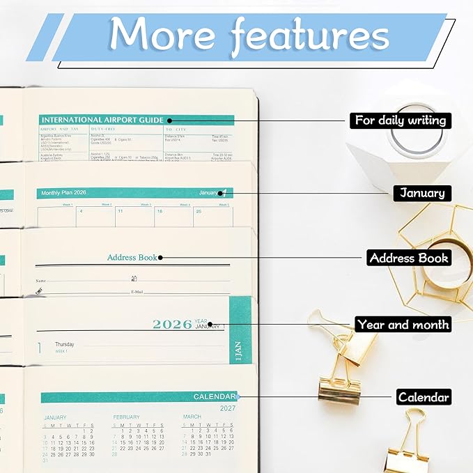 Planner 2026 Weekly and Monthly Planners for Purse 5.5" x 3.9"Cute Small Daily Academic Calendar 320page Hardcover Planning Agenda Book Academic Planner Vegan Leather Softcover, Goal Tracker Organizer Planning for Daily Schedule School Office Schedule ...