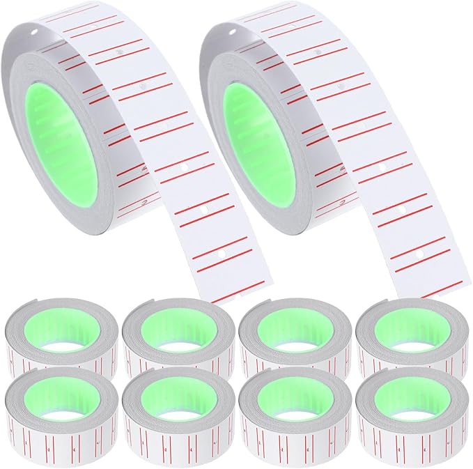 TEHAUX 5000pcs Self-Adhesive Price Tag Paper Labels with Double Stripes for Price Gun Labeler, 10 Rolls Cost Tag Stickers for Retail and Shop Pricing