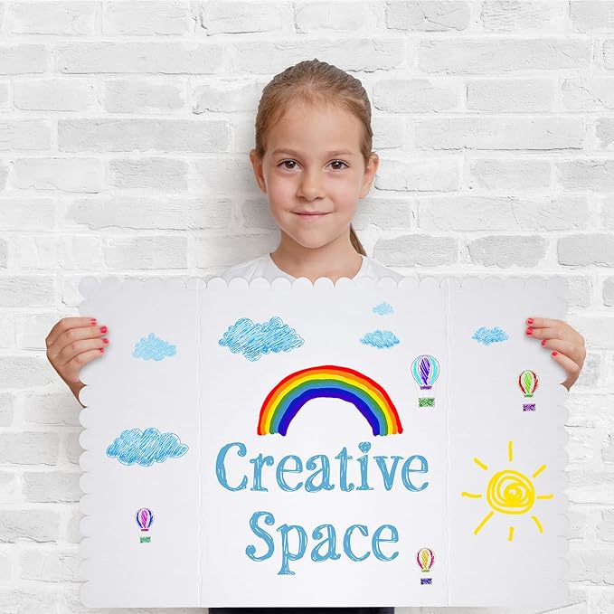 Outus 48 Pcs 24 x 36 Inch Trifold Poster Display Boards White for Science Fair Presentation Projects Photo Exhibition Display Tri fold Board Foldable Paperboard for School Supplies Bulk Business