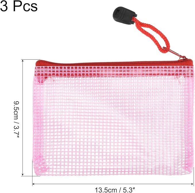 MECCANIXITY Mesh Zipper Bags, B8 Size File Document Pockets Bill Pouch Folders for Office Home Supply, Pink Pack of 3