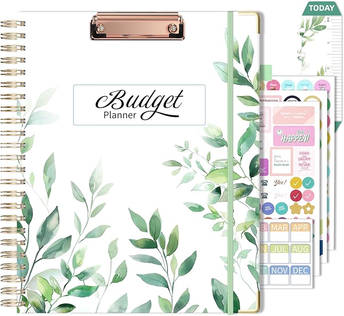 Ospelelf Undated Budget Planner with Expense Tracker and Bill Organizer Large Spiral Bound Monthly Account Planners to Take Control of Your Money 12 Months Green