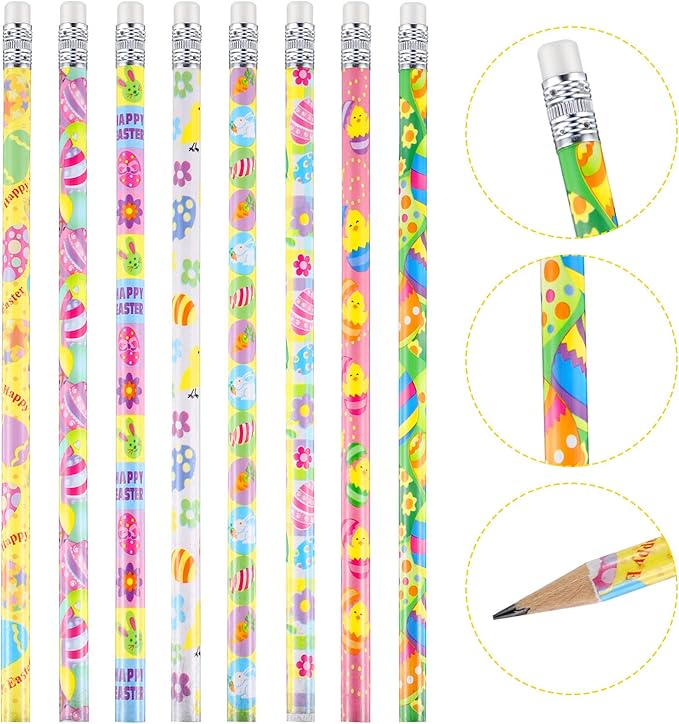Outus 48 Pieces Easter Pencils with Eraser Holiday Wood Cute Pencils for Happy Easter Egg Spring Party Supplies Favors Rewards, 8 Styles