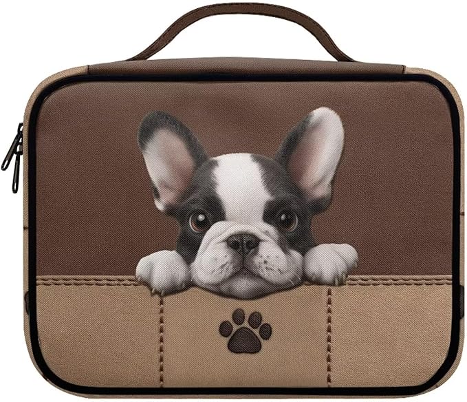 French Bulldog Paw Print Bible Covers for Women & Men, Bible Organizer Carrying Case with Zippered Pocket Bible Protective Bag, Brown