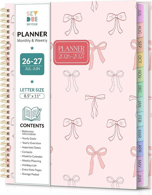 SKYDUE 2026-2027 Monthly and Weekly Academic Planner, July 2026-June 2027, 8.5"x11", Agenda Calendar with Colorful Tabs and Storage Pocket, Ideal for School Office Supplies