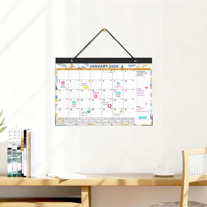 Ospelelf Desk Calendar 2026-2027 Magnetic Calendar for Refrigerator, 12'' x 17'' Wall Calendar 18 Months, Use Jan 2026 - June 2027, Seasons