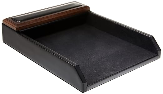 DACASSO Leather Desktop Letter Tray - Luxury Letter Holder & Paper Organizer for Desk - Office Organization & Executive Desk Decor - (Black)
