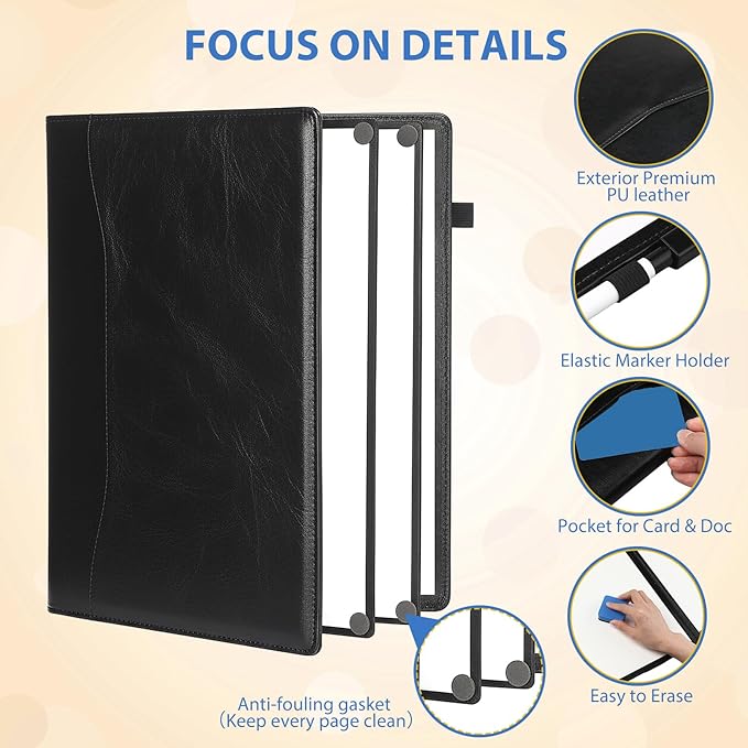 Feifeiya 6 Sides Dry Erase Notebook Portable White Board 12"x9"(a4) Travel Dry Erase White Board Notebook Foldable Anti-ghosting Surface for Office, School, Study, Travel & Business Meeting Planning