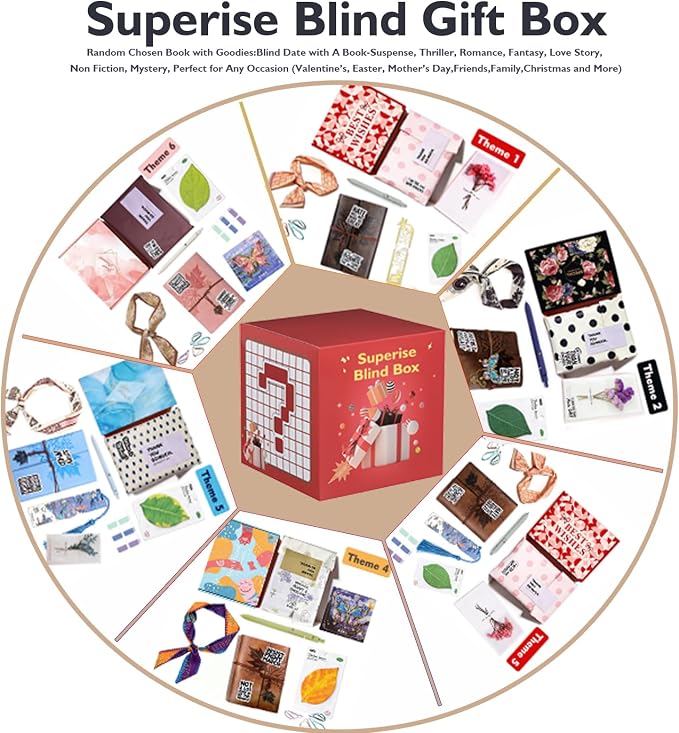 Blind Date with a Book for Book Lovers Gifts Box-10 Types of Books with Leather Retro Notebook,Luxury Bookmark,Scarf,Tags,Pens etc...Random Chosen Book with Goodies Perfect for Mother’s Day,Women