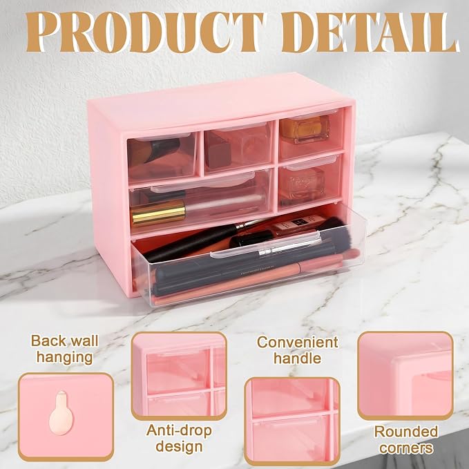 Briwooody 6 Pack Desk Storage Organizer with 6 Drawers 3 Tier Stackable Desktop Storage Box Drawers 7.1''x3.9''x4.7 ''plastic Craft Organizer Drawer for Stationery Makeup Office School(Pink)