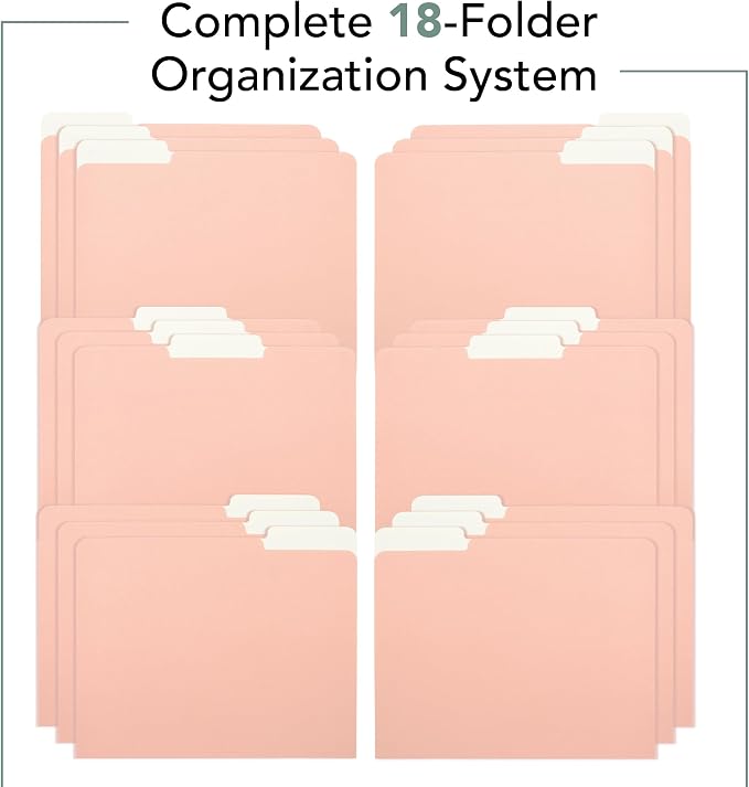 Mr. Pen- File Folders with Tabs, 1/3 Cut Tab, 18 Pack, Letter Size, Peach Dust, File Folders Designed for Office and Classroom Use