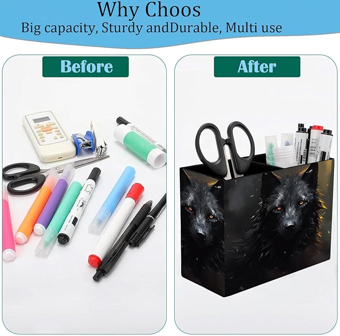 Pen Holder, Pencil Case, Makeup Brush Storage Box, Tableware Storage Box, Suitable for Office Or Home Item Organizing Stand - Black Wolf