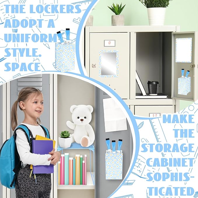 Denylo pro Magnetic Locker Accessories Kit Sky Blue Back to School Essentials Locker Organizer Supplies Include Mirror Whiteboard Pen Shelf Pencil Case Magnet Back to School Essentials
