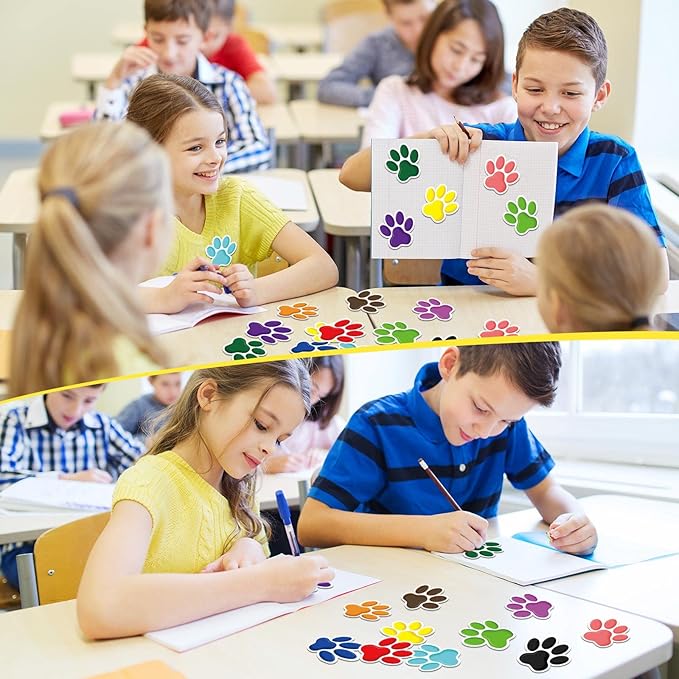Junkin 60 Pcs Mini Paw Prints Cutouts Accents Bulletin Board Patrol Table Decorations Wall Decal Poster for Kids Educational School Home Party Supplies(Colorful)