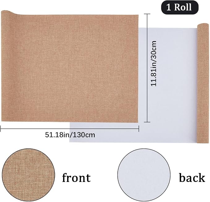 CRASPIRE 51 x 11.8 Inch Brown Linen Book Cloth Bookbinding Book Cover Peru Polyester Fabric Paper Backed Woven Book Fabric for Books Album Scrapbooking Archival DIY Covering Bookbinding Protector