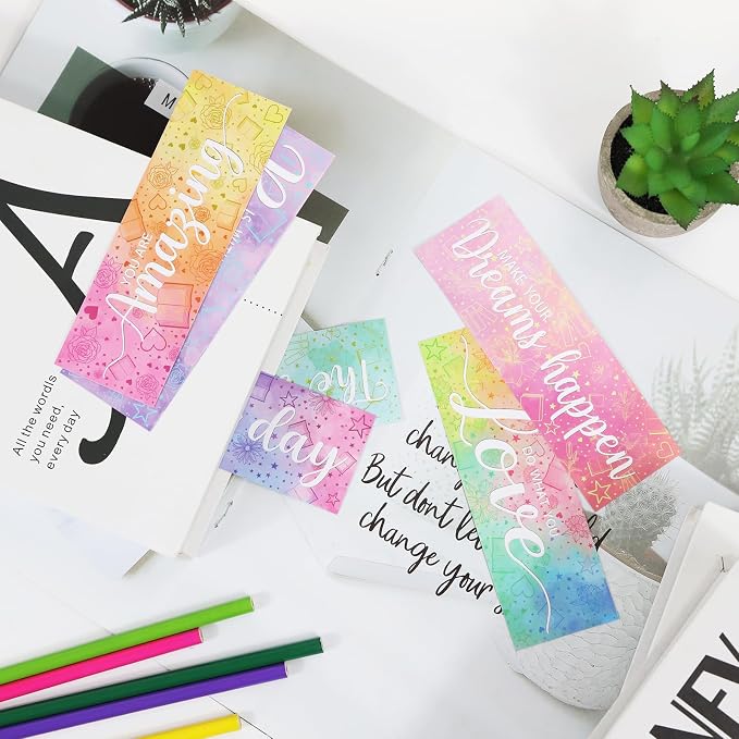 12pcs Inspirational Bookmarks for Women Men, 6 Styles Colorful Paper Bookmarks Bulk for Book Lovers, Teachers, Reading Lovers, Gifts, Prizes, Class