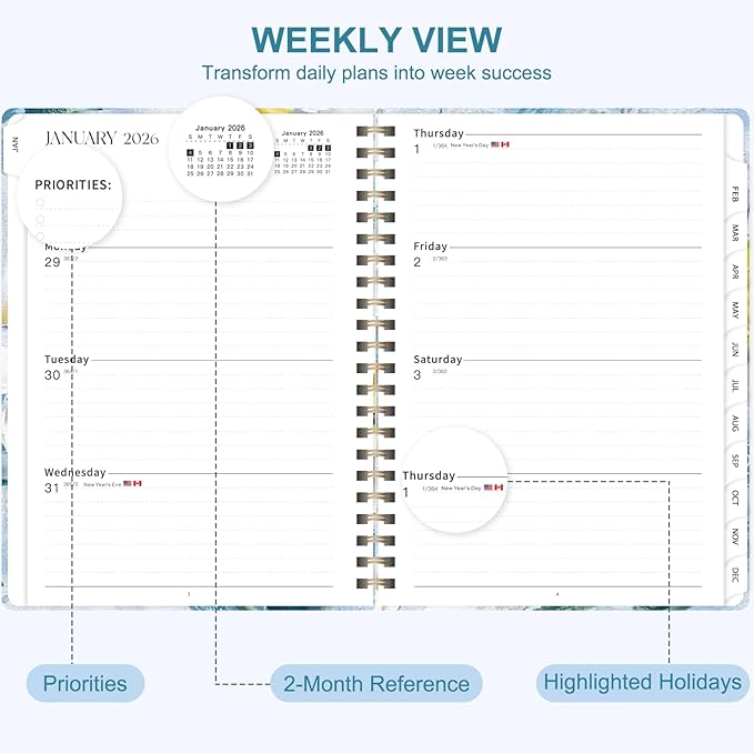 2026 Planner, Weekly and Monthly Calendar Academic Planner, Jan 2026 - Dec 2026, Planning Agenda Book for Desk Accessories and School Supplies - A5 (6.3'' x 8.5'')