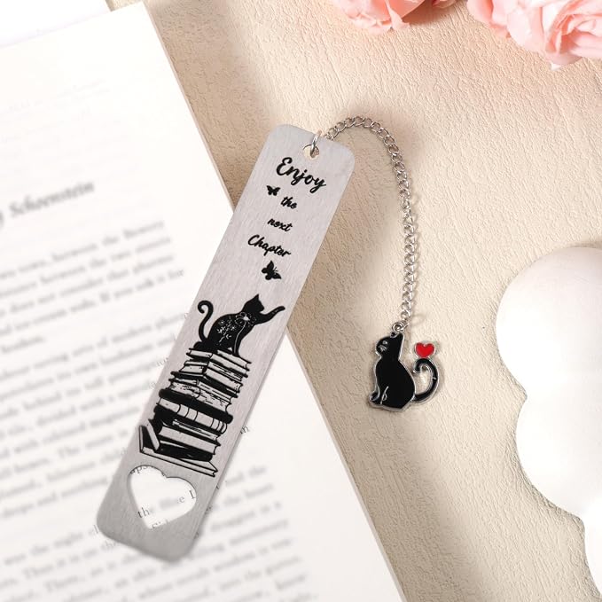 Cat Bookmark, Zinc Alloy Cute Kitten Themed Book Marker with Kitten Pendent for Reading Women Men Bookish Gifts Funny Animals Bookmark for Cat Lovers (Book Butterfly Hollow Style)
