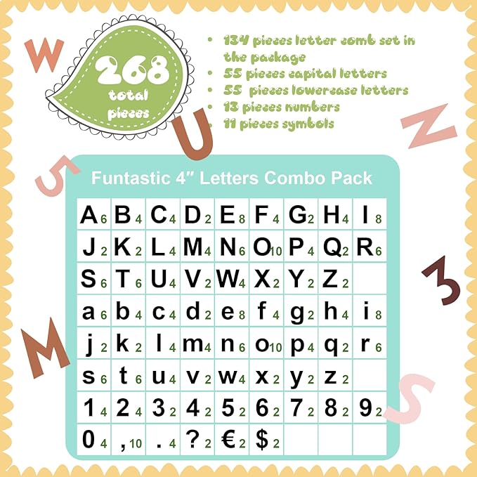 Tenare 268 Pcs Large Bulletin Board Letters 5 Inch Alphabet Combo Set, Chalkboard Poster Letters Cutouts for Board Display Craft Home Wall Decor(Boho Color)