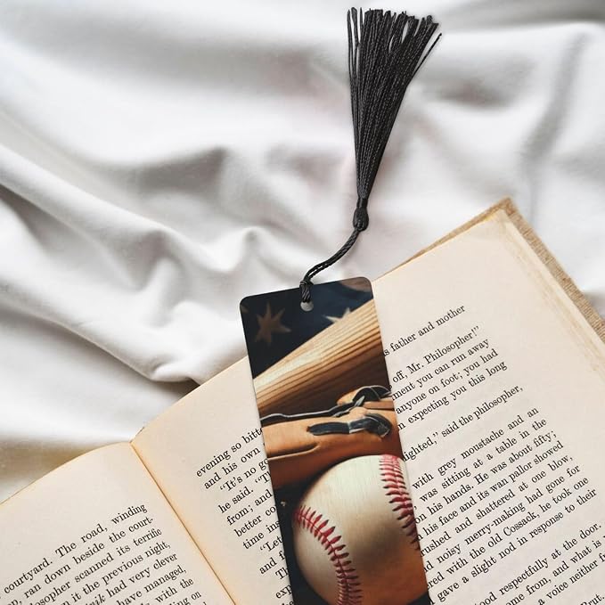 Baseball-Themed Wooden Bookmark for Men with Tassels, Bookmark for Book Lovers Book Marks for Reading Book Accessories