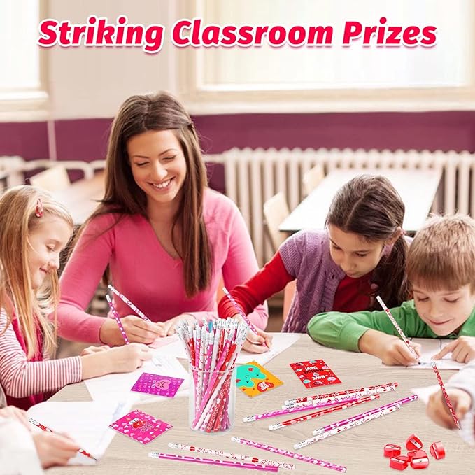 HINZER 50Pcs Valentines Day Pencils for Kids Party Favors Valentines Wood Pencils Bulk with Erasers for Goodie Bags Fillers Valentine's Day Exchange Gifts Giveaways Classroom Rewards School Supplies