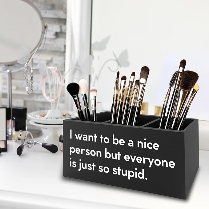 Funny Pen Pencil Holder Organizer for Desk, Sarcastic Gifts for Women Men Coworkers, Office Humor Gifts, Funny Wooden Box Sign for Home Office Desk Tabletop Decorations