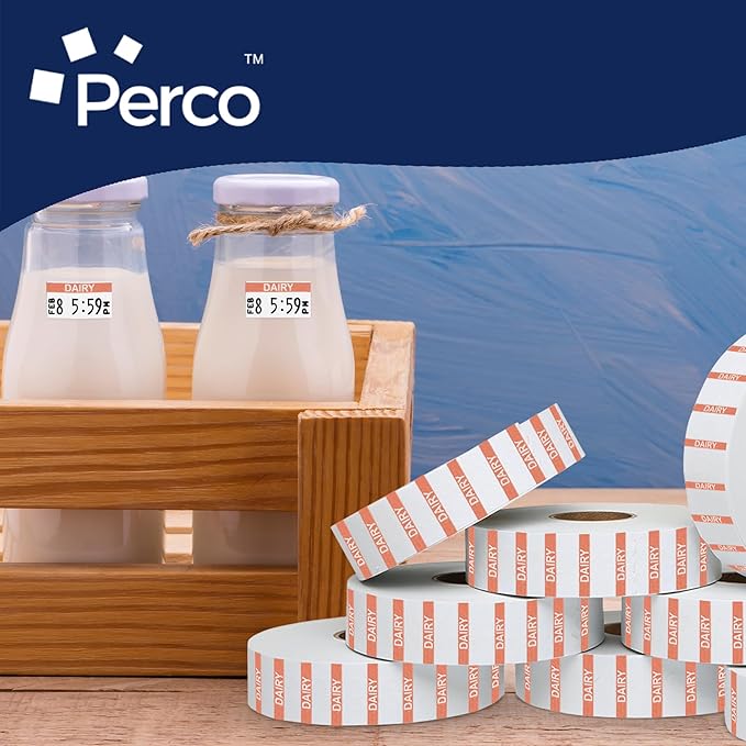 Monarch 1131 Orange Reverse Print on White Dairy Labels — 8 Rolls, 1 Sleeve, 20,000 Labels for Monarch 1131 Price & Date Guns—with Tamper-Proof Design for Marking Milk, Cheese, Yogurt, Butter—USA Made