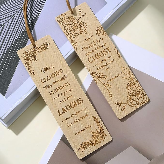 2 Pcs Bible Bookmarks for Women, Bamboo Religious Christian Bookmarks Gifts for Women Book Marks for Reading (Plant)