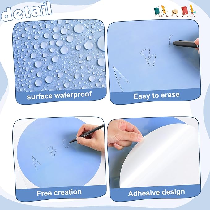 Lincia 24 Pack Colorful Erase Dots Circles 10.5 Inch Removable Vinyl Spot Dry Erase Desktop Writing Spots Set for 100th Day of School Classroom Table Teacher Students Home Desk Wall (Blue Colors)