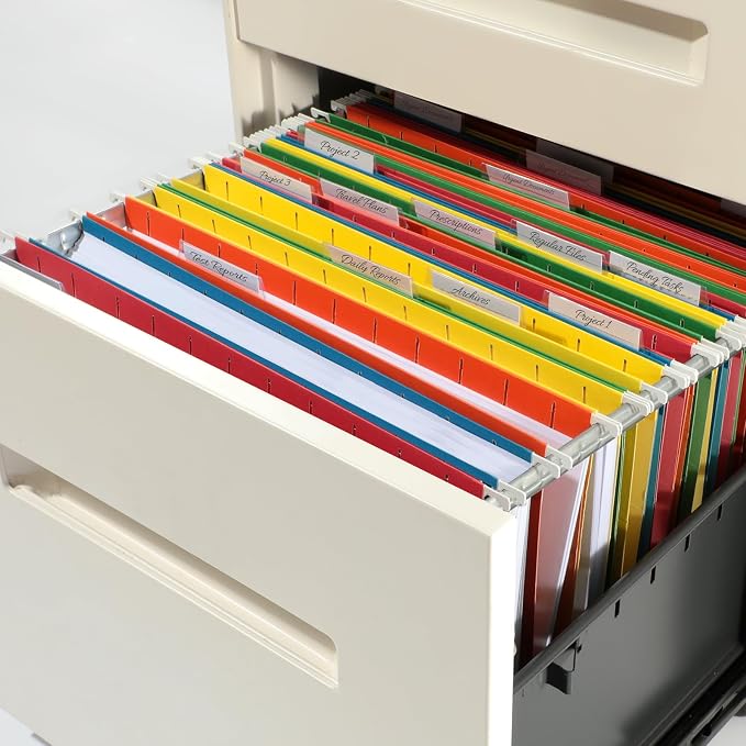 SUNEE Hanging File Folders, Assorted Colors - 75 Pack, Colored File Folders Letter Size with 1/5-Cut Tabs, Ideal for Organizing Home and Office Documents