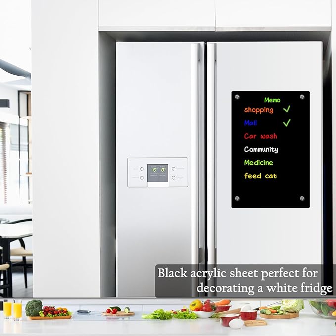 JonXon 8"x12" Acrylic Magnetic Dry Erase Board for Fridge, Clear Acrylic Magnet Calendar for Refrigerator,Includes 6 Magnetic Dry Erase Markers(Black Blank)
