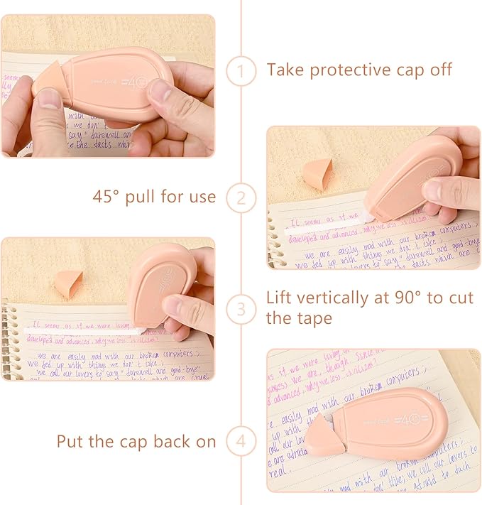 5pcs White Correction Out Tape, 32.81 Feet Cute Correction Tape for Instant Corrections, Easy to Use Applicator for Office and School Supplies (Pink)