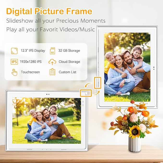 Digital Wall Calendar, 12.3 inch 1920x1280 IPS, Touch Screen Electric Home Organizor, Family Chore Charts and Meal Planner, Interactive Display schedule, Desk and Wall Mounted, Smart Electronic Calendars with Free App