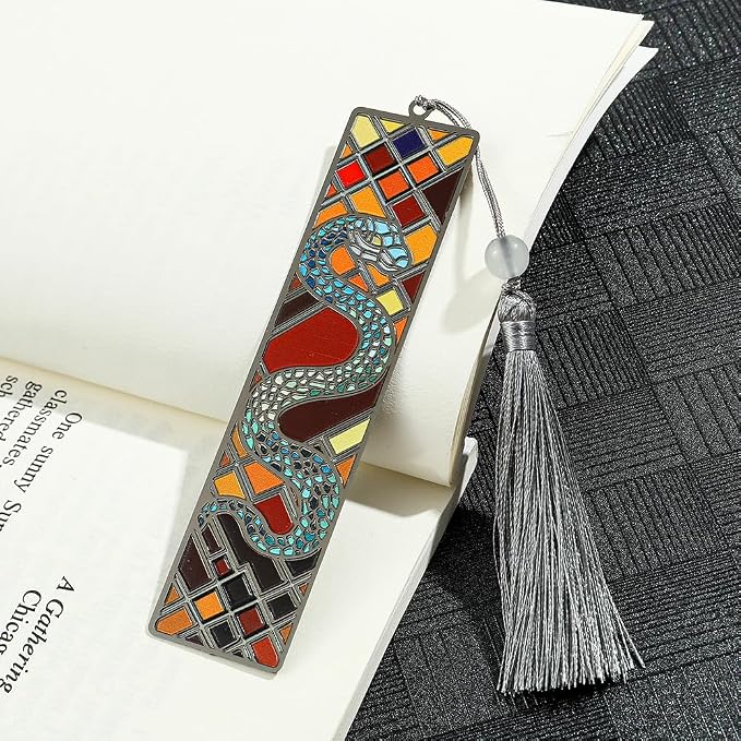 feimeng jewelry Gothic Horror Snake Bookmark with Tassel Gifts for Book Lovers - Unique Brass Book Mark Reading Supplies, Book Accessories for Women Men
