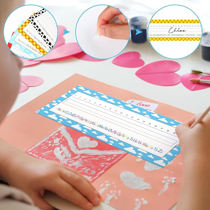 Tenceur 40 Pcs Name Plates for Classroom Desk Name Tags with Alphabet Colorful Desk Nameplates Cartoon Story Decor for School Table Cubbies (Modern)