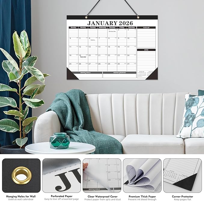 Tcamp 2026 Calendar, Desk Calendar 2026-2027 from January 2026 to June 2027, Big 17" x 12" Wall Calendar with Julian Dates, 18 Months Desk Planner for Home School Office Desktop, Christmas Gifts