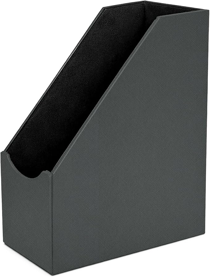 UnionBasic Magazine File Holder, Leatherette Desktop Document Organizer, Home Office Paper Holder File Storage Literature Sorter, Grey