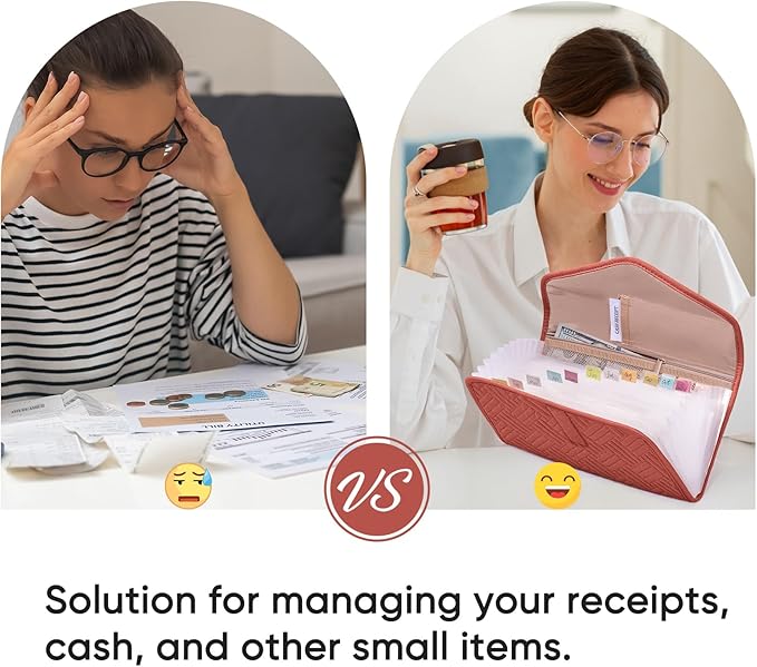 Fabric Bill Organizer with Pockets 10x6 Receipt Organizer for Business - Receipt Holder Organizer - Cash Organizer -Coupon Holder - Money Organizer for Cash- Small Accordion File Organizer