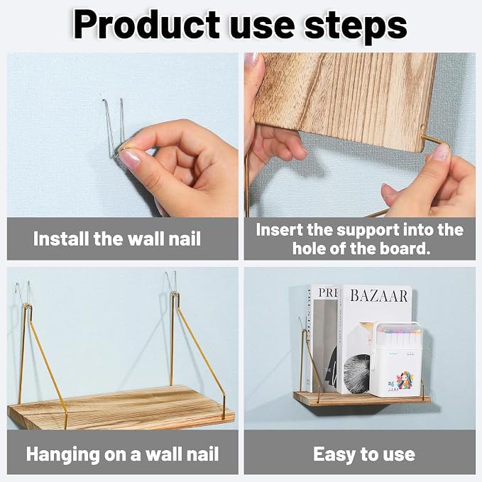 2-Pack Cubicle Shelf For Fabric Walls With Hooks：12x6.0in Wooden Cubicle Shelf Hanging Gold Bracket Use For Office Cubicle Accessories Office Stylish Ations Cubicle Decorations For Women Desk
