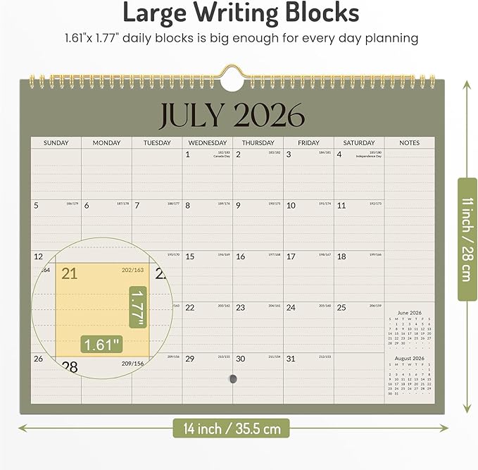 2026 Calendar, Forvencer 21-Month Wall Calendar 2026, Apr 2026 - Dec 2027, 14" x 11" Large Monthly Planner Calendars with Notes Section & Stickers, Ruled Block, Spiral Binding Hanging for Home Office