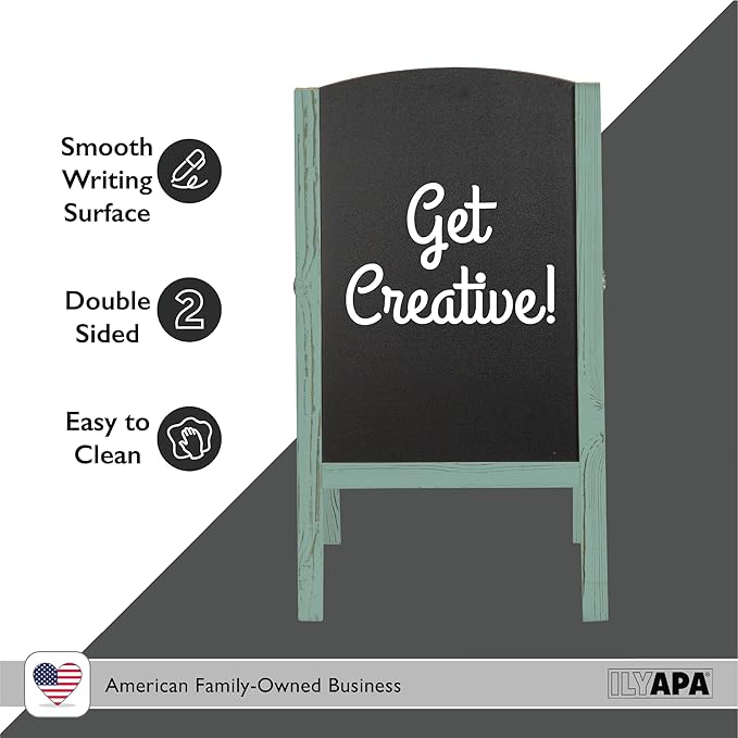 Ilyapa Wooden A-Frame Chalkboard Sidewalk Signs with Rounded Top - 20 x 40 Inches Turquoise Chalkboard - Sturdy Freestanding 20x40 Menu Display Board