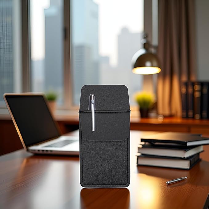 1 Pc Black Premium Pocket Protector Pen Holder, PU Leather Pocket Organizer Pouch for Shirts Lab Coats Pants Pen Sleeve Writing and Correction Supplies